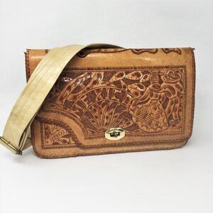 Vintage Tooled Handcrafted Tan Leather Handbag